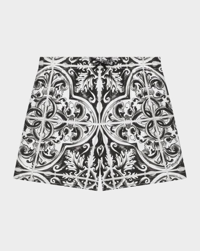 Boy's Majolica-Print Swim Trunks, Size 4-